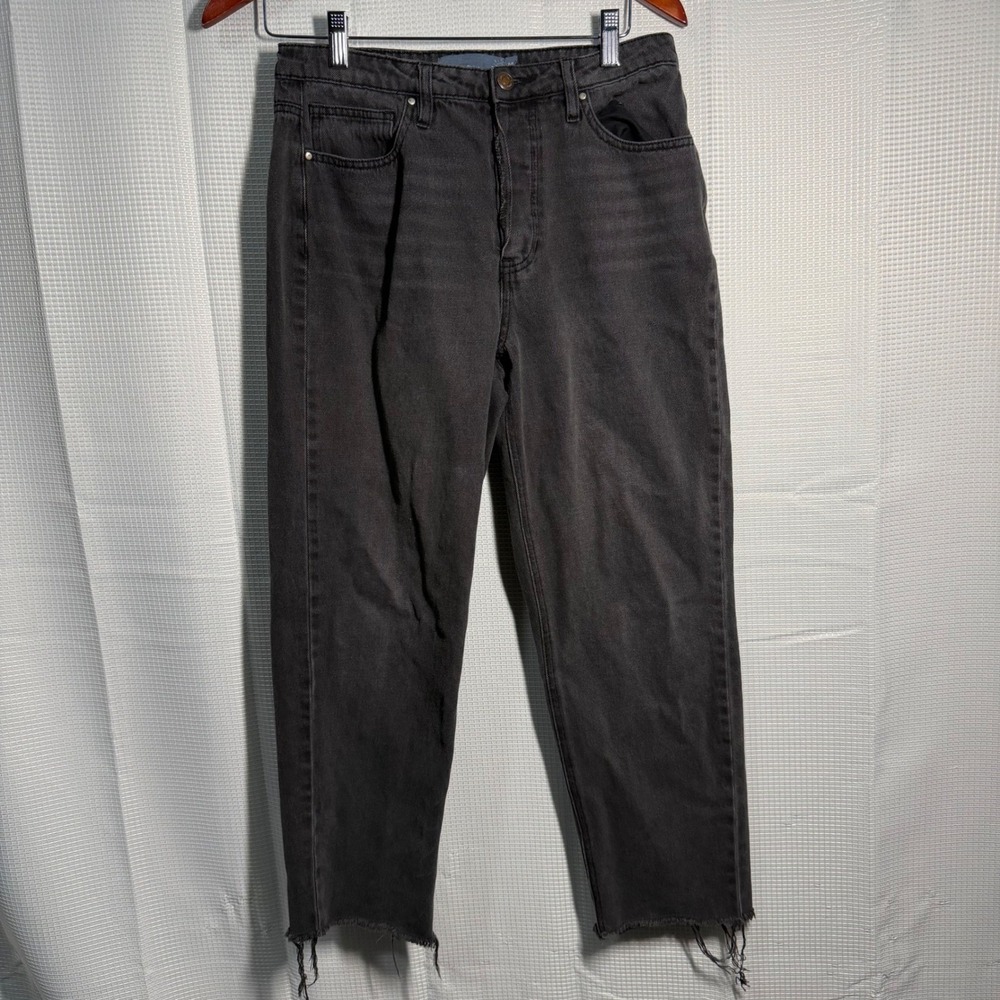 Indigo Rising Straight Leg Jeans 7/8 Black Raw Hem‎ Button Fly